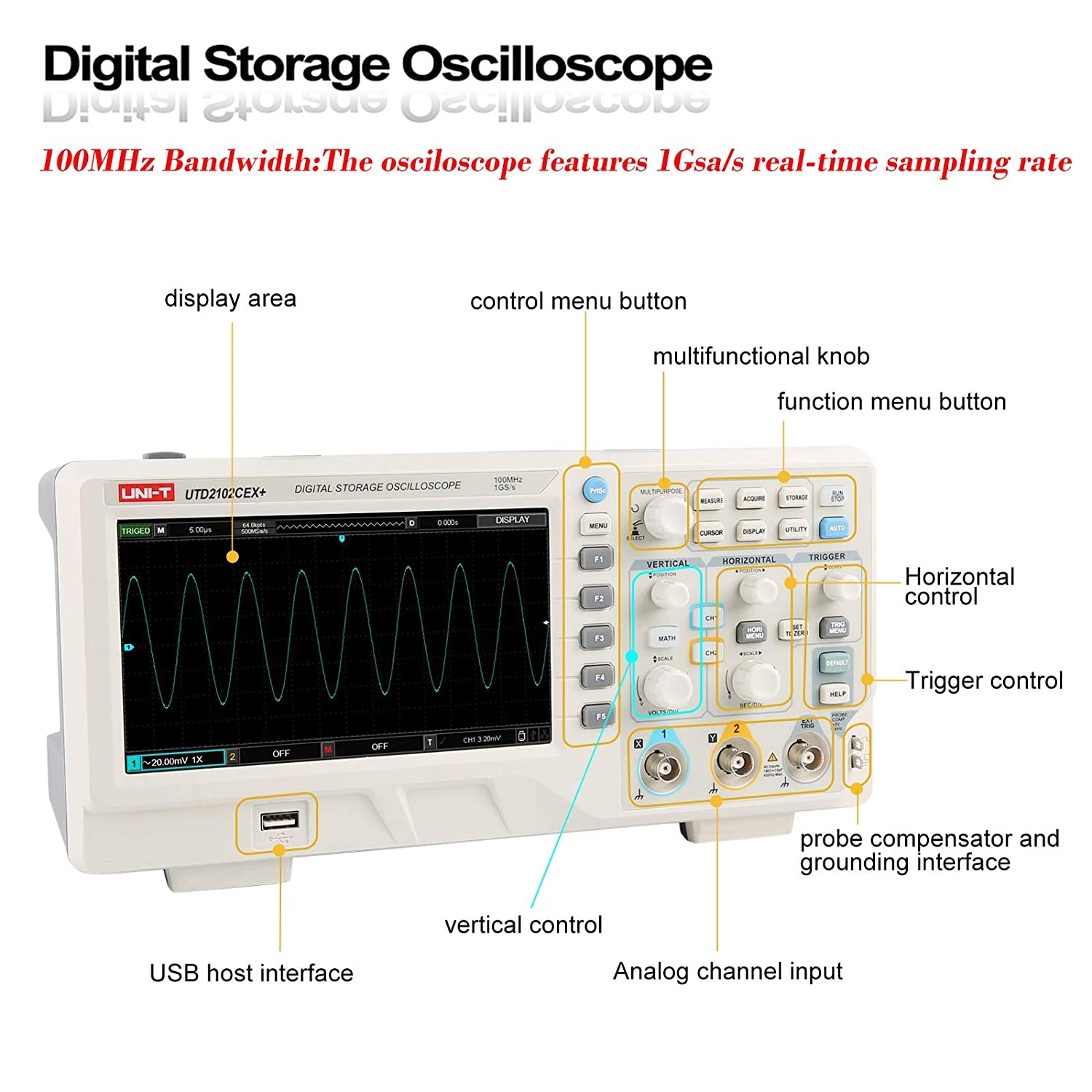 UTD2102CEX+ High Precision 100 - огляд і ціна Digital Storage Oscilloscope 100Mhz